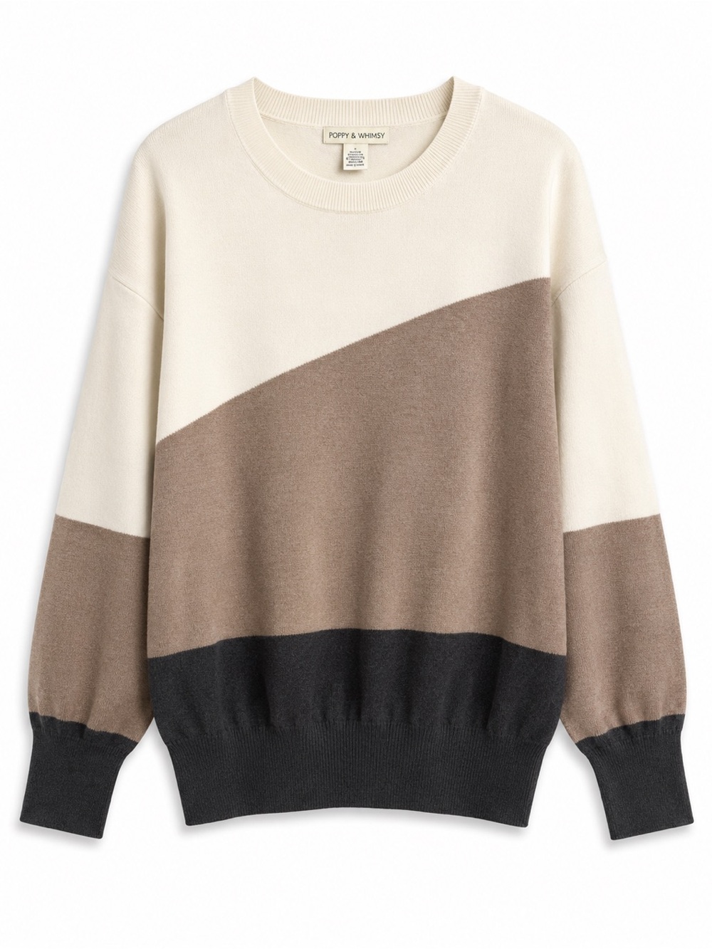 Poppy & Whimsy Colorblock Knit Sweater 1X Cream Taupe Black Plus Size